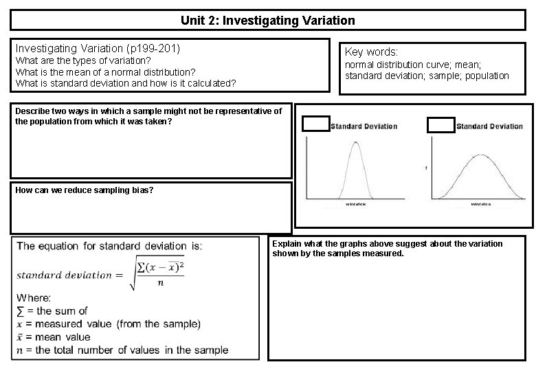Unit 2: Investigating Variation (p 199 -201) Key words: What are the types of Unit 2: Investigating Variation (p 199 -201) Key words: What are the types of