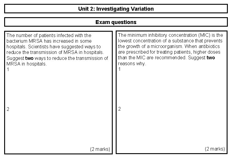 Unit 2: Investigating Variation Exam questions The number of patients infected with the bacterium Unit 2: Investigating Variation Exam questions The number of patients infected with the bacterium