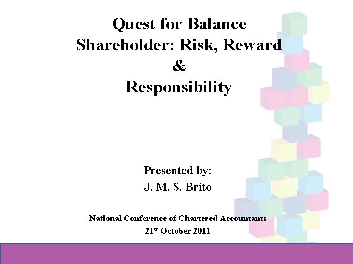 Quest for Balance Shareholder: Risk, Reward & Responsibility Presented by: J. M. S. Brito