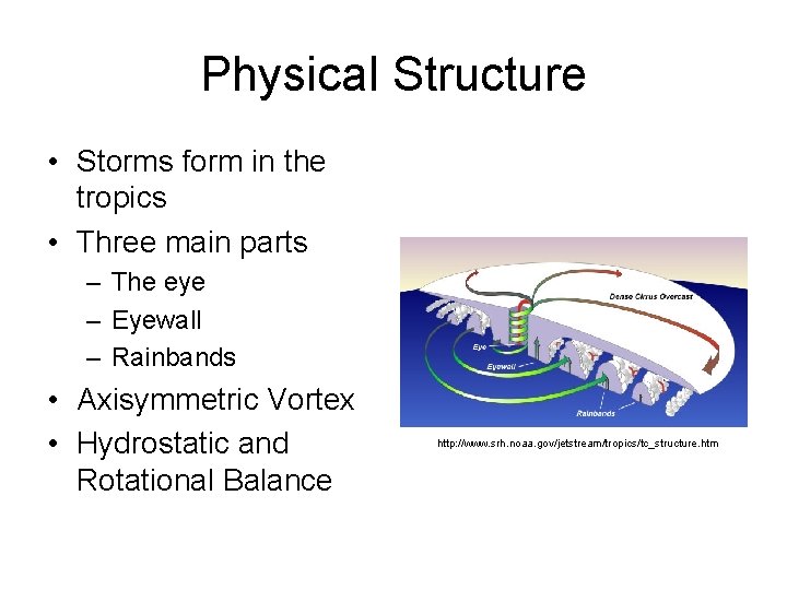 Physical Structure • Storms form in the tropics • Three main parts – The