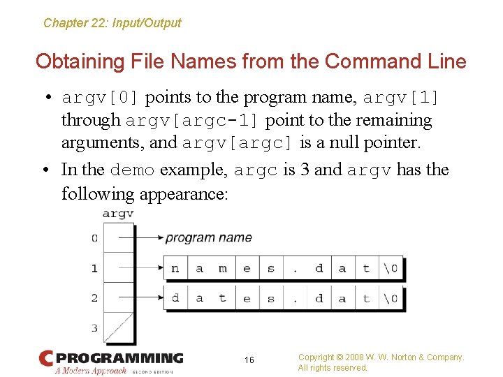 Chapter 22: Input/Output Obtaining File Names from the Command Line • argv[0] points to