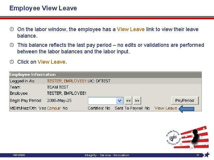 Employee View Leave » On the labor window, the employee has a View Leave