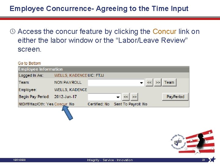 Employee Concurrence- Agreeing to the Time Input » Access the concur feature by clicking