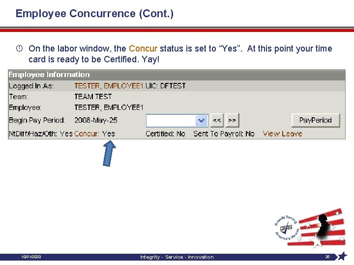 Employee Concurrence (Cont. ) » On the labor window, the Concur status is set