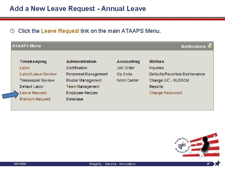 Add a New Leave Request - Annual Leave » Click the Leave Request link