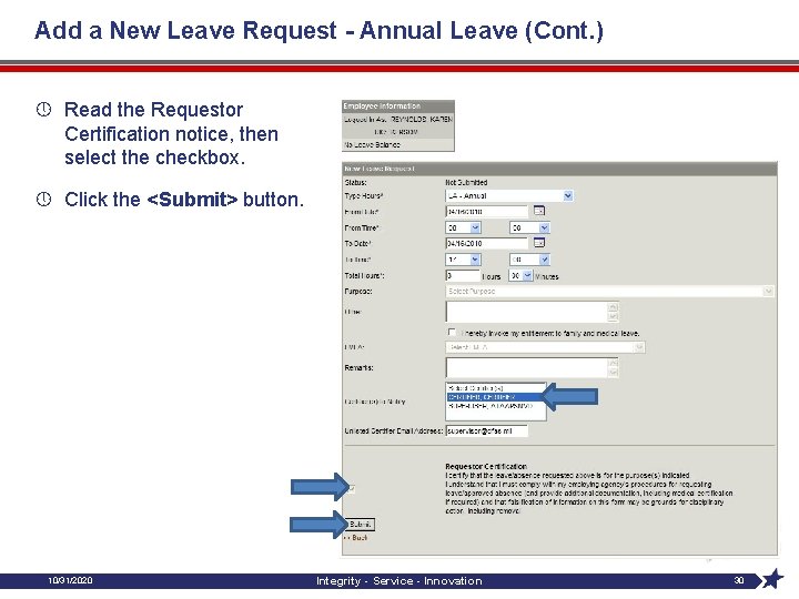 Add a New Leave Request - Annual Leave (Cont. ) » Read the Requestor