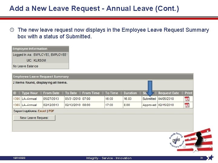 Add a New Leave Request - Annual Leave (Cont. ) » The new leave