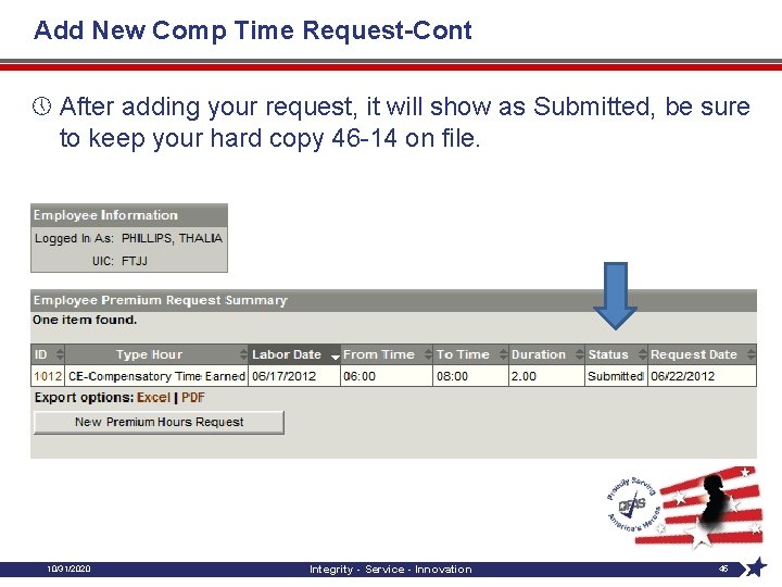 Add New Comp Time Request-Cont » After adding your request, it will show as