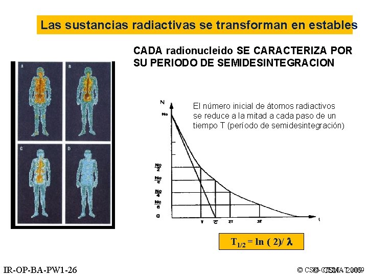 Las sustancias radiactivas se transforman en estables CADA radionucleido SE CARACTERIZA POR SU PERIODO