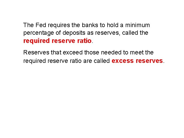 11. 2 THE MONETARY SYSTEM The Fed requires the banks to hold a minimum