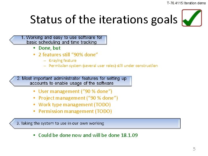 T-76. 4115 Iteration demo Status of the iterations goals • Creating the documents • T-76. 4115 Iteration demo Status of the iterations goals • Creating the documents •