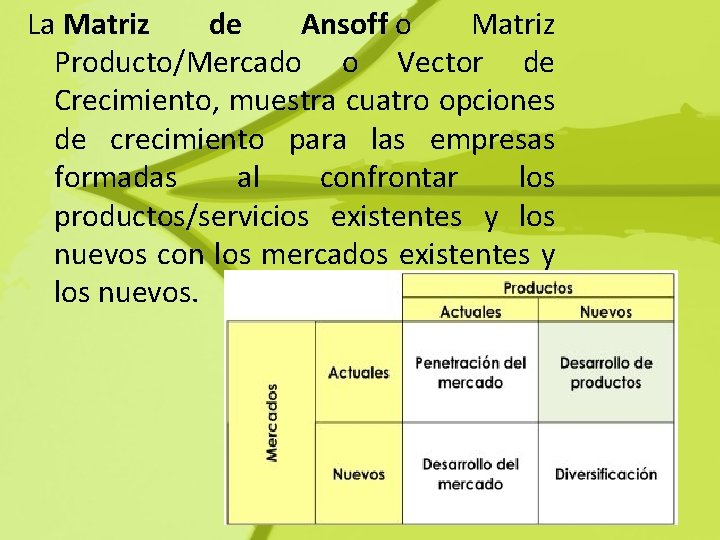 Matriz de ANSOFF Diversificacin Financiera Que es la
