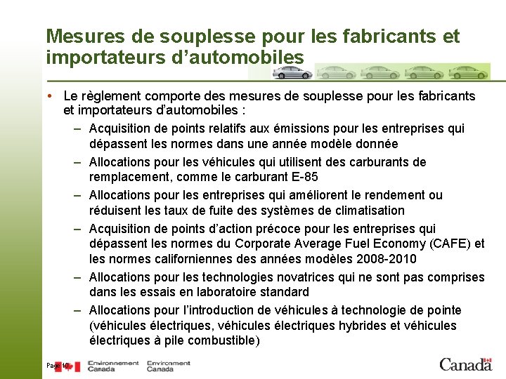 Mesures de souplesse pour les fabricants et importateurs d’automobiles • Le règlement comporte des