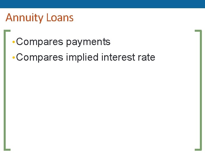 Annuity Loans • Compares payments • Compares implied interest rate 