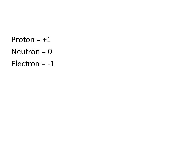 Proton = +1 Neutron = 0 Electron = -1 