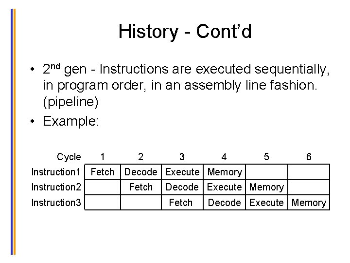 History - Cont’d • 2 nd gen - Instructions are executed sequentially, in program