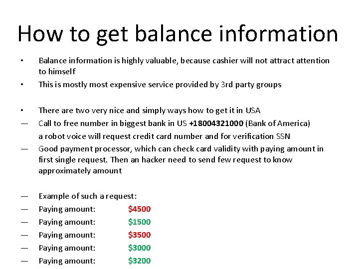 How to get balance information • • • — — — — Balance information