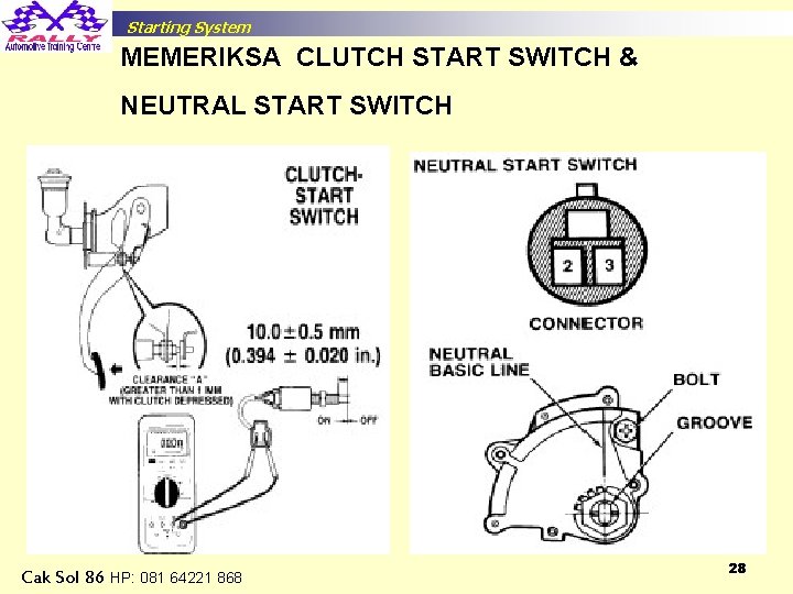 Starting System MEMERIKSA CLUTCH START SWITCH & NEUTRAL START SWITCH Cak Sol 86 HP: