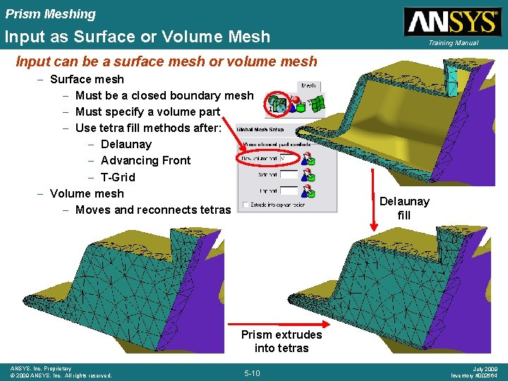 Prism Meshing Input as Surface or Volume Mesh Training Manual Input can be a