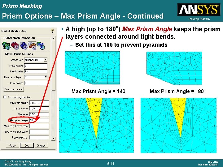 Prism Meshing Prism Options – Max Prism Angle - Continued Training Manual • A