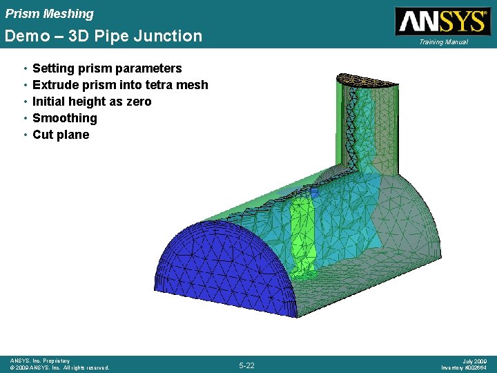Prism Meshing Demo – 3 D Pipe Junction • • • Training Manual Setting
