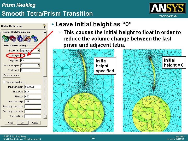 Prism Meshing Smooth Tetra/Prism Transition Training Manual • Leave initial height as “ 0”