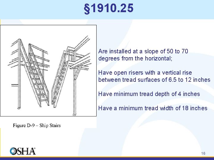 § 1910. 25 Are installed at a slope of 50 to 70 degrees from