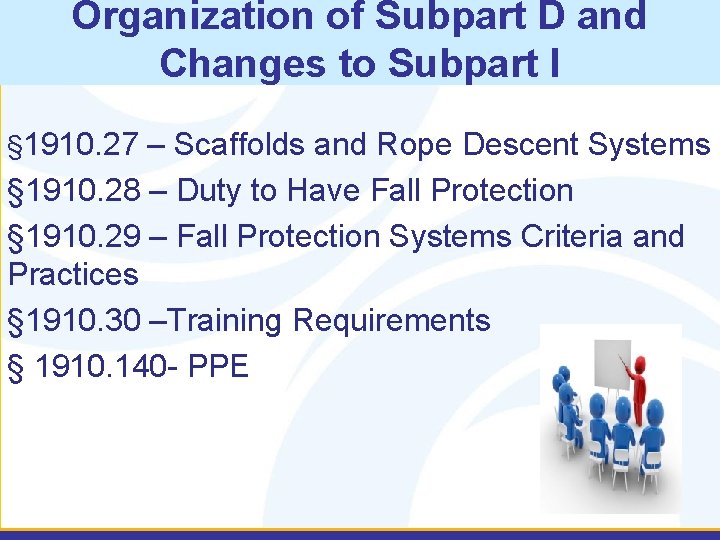 Organization of Subpart D and Changes to Subpart I § 1910. 27 – Scaffolds