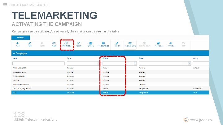 FIDELITY CONTACT CENTER TELEMARKETING ACTIVATING THE CAMPAIGN Campaigns can be activated/deactivated, their status can FIDELITY CONTACT CENTER TELEMARKETING ACTIVATING THE CAMPAIGN Campaigns can be activated/deactivated, their status can