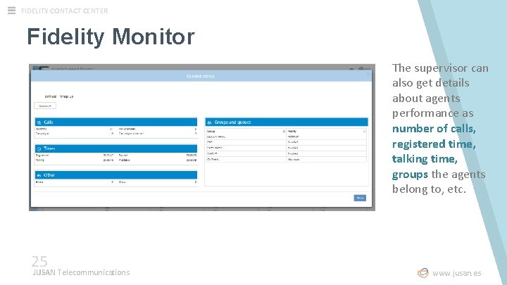 FIDELITY CONTACT CENTER Fidelity Monitor The supervisor can also get details about agents performance FIDELITY CONTACT CENTER Fidelity Monitor The supervisor can also get details about agents performance