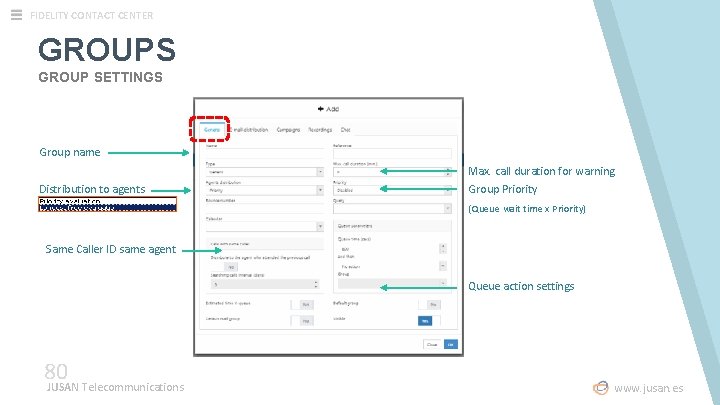 FIDELITY CONTACT CENTER GROUPS GROUP SETTINGS Group name Max. call duration for warning Distribution FIDELITY CONTACT CENTER GROUPS GROUP SETTINGS Group name Max. call duration for warning Distribution