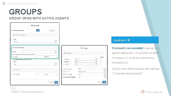 FIDELITY CONTACT CENTER GROUPS GROUP OPEN WITH ACTIVE AGENTS Condition 3 Threshold is not FIDELITY CONTACT CENTER GROUPS GROUP OPEN WITH ACTIVE AGENTS Condition 3 Threshold is not