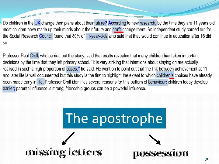 The apostrophe missing letters possession 31 The apostrophe missing letters possession 31