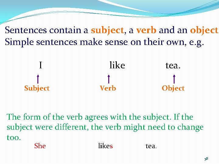 Sentences contain a subject, a verb and an object. Simple sentences make sense on Sentences contain a subject, a verb and an object. Simple sentences make sense on
