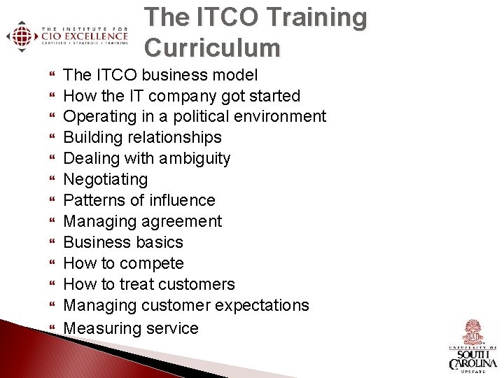 The ITCO Training Curriculum The ITCO business model How the IT company got started The ITCO Training Curriculum The ITCO business model How the IT company got started