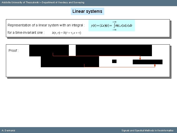 Aristotle University of Thessaloniki – Department of Geodesy and Surveying Linear systems Representation of