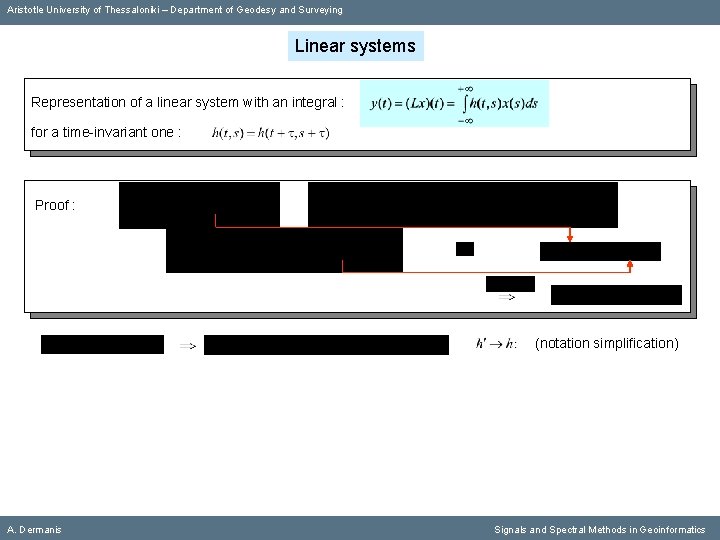 Aristotle University of Thessaloniki – Department of Geodesy and Surveying Linear systems Representation of