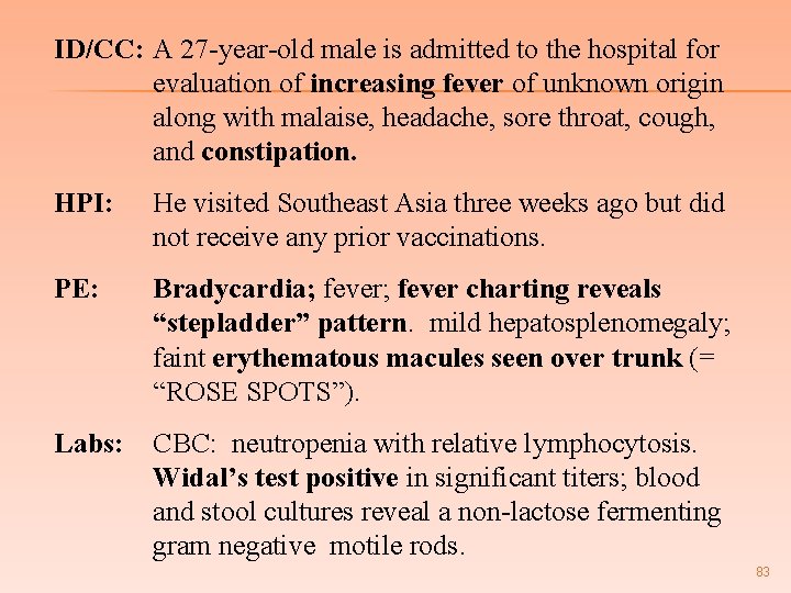 ID/CC: A 27 -year-old male is admitted to the hospital for evaluation of increasing