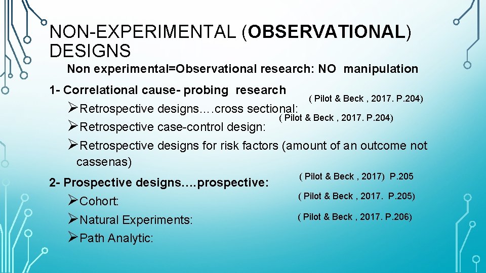 NON-EXPERIMENTAL (OBSERVATIONAL) DESIGNS Non experimental=Observational research: NO manipulation 1 - Correlational cause- probing research