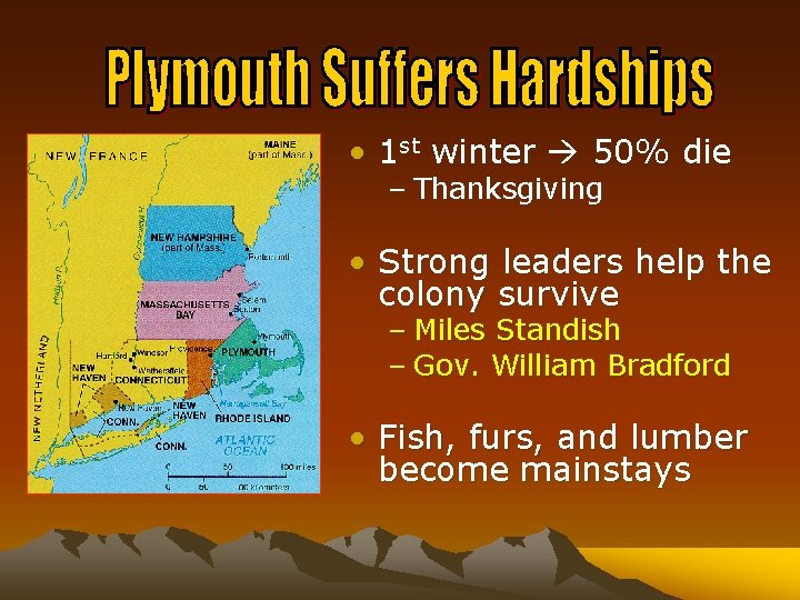  • 1 st winter 50% die – Thanksgiving • Strong leaders help the