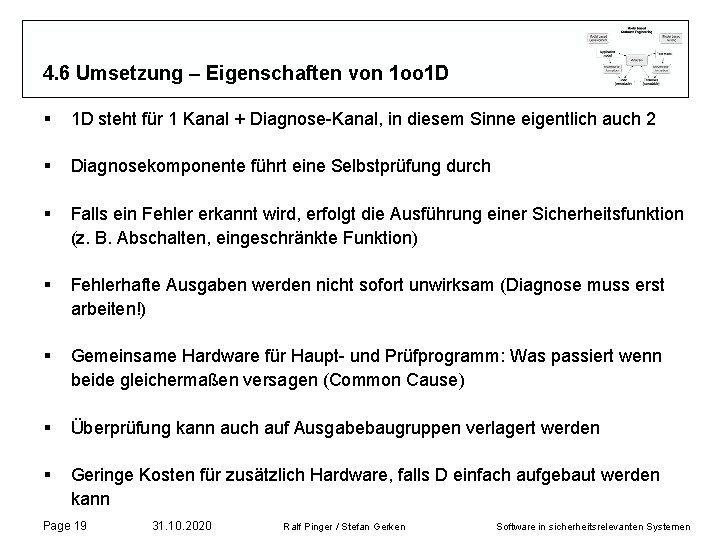 4. 6 Umsetzung – Eigenschaften von 1 oo 1 D § 1 D steht