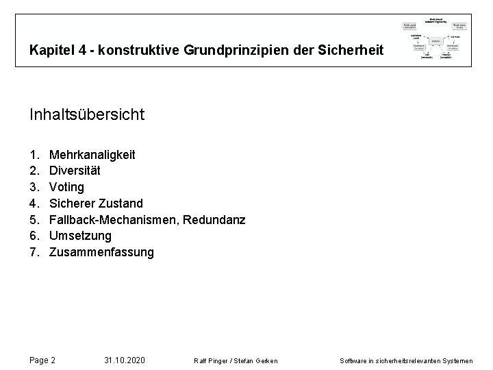 Kapitel 4 - konstruktive Grundprinzipien der Sicherheit Inhaltsübersicht 1. 2. 3. 4. 5. 6.