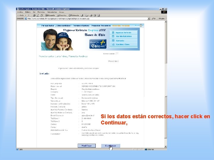 Si los datos están correctos, hacer click en Continuar, 