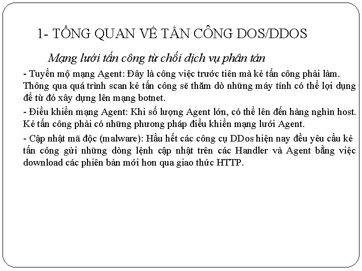 1 - TỔNG QUAN VỀ TẤN CÔNG DOS/DDOS Mạng lưới tấn công từ chối