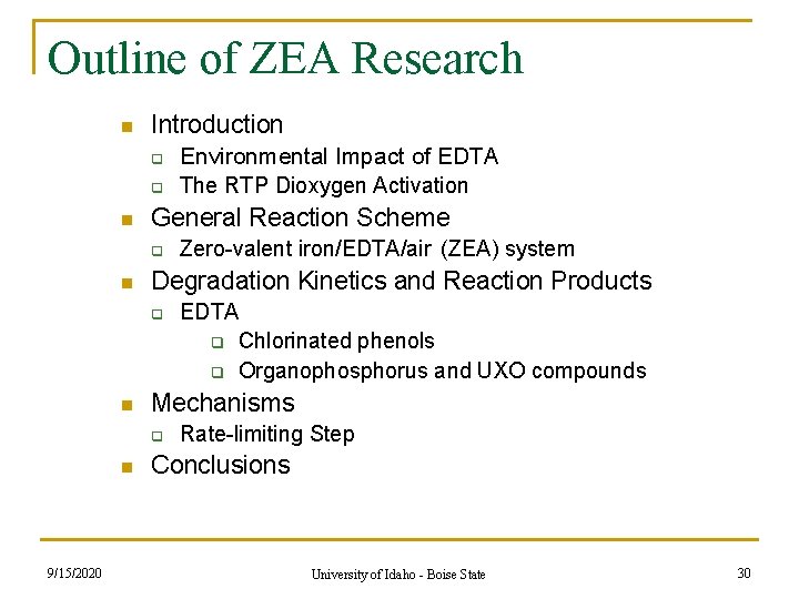 Outline of ZEA Research n Introduction q q n General Reaction Scheme q n Outline of ZEA Research n Introduction q q n General Reaction Scheme q n