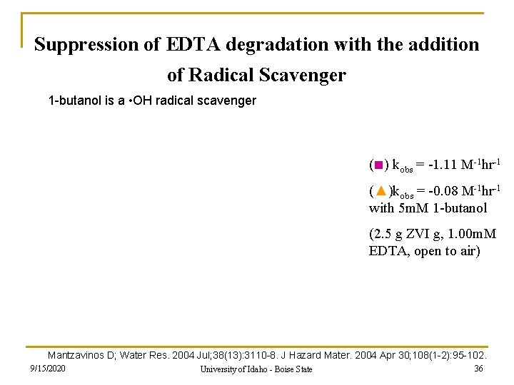 Suppression of EDTA degradation with the addition of Radical Scavenger 1 -butanol is a Suppression of EDTA degradation with the addition of Radical Scavenger 1 -butanol is a