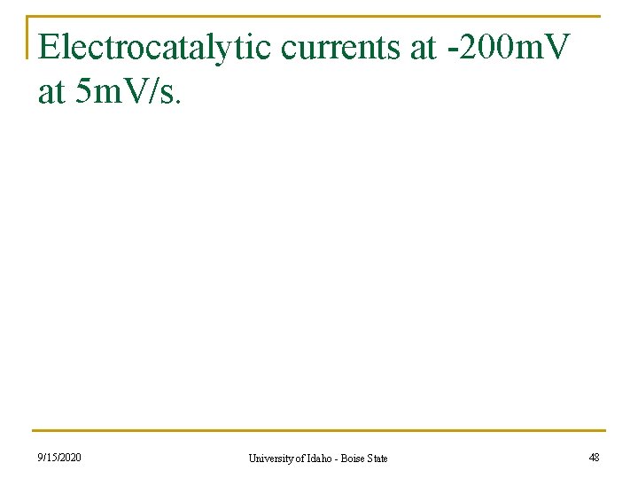 Electrocatalytic currents at -200 m. V at 5 m. V/s. 9/15/2020 University of Idaho Electrocatalytic currents at -200 m. V at 5 m. V/s. 9/15/2020 University of Idaho