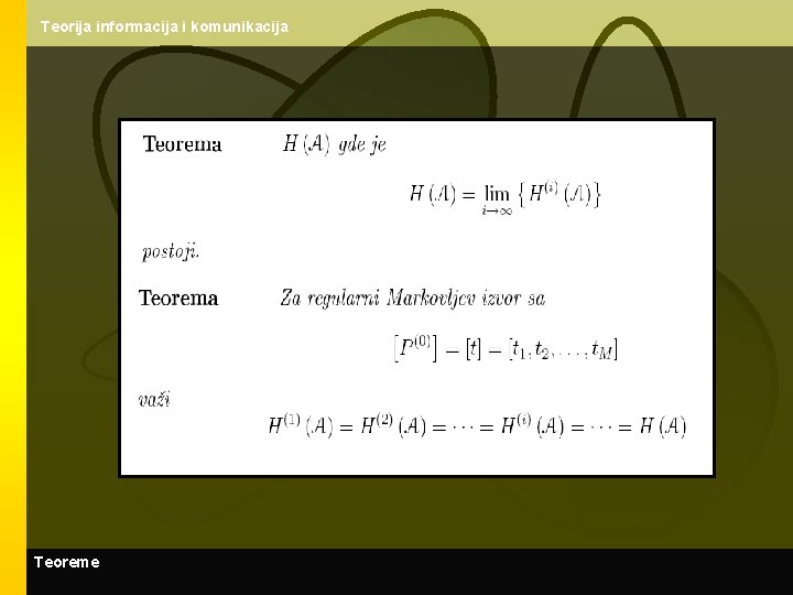 Teorija informacija i komunikacija Teoreme 
