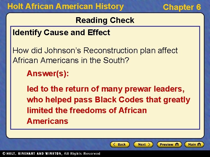 Holt African American History Chapter 6 Reading Check Identify Cause and Effect How did