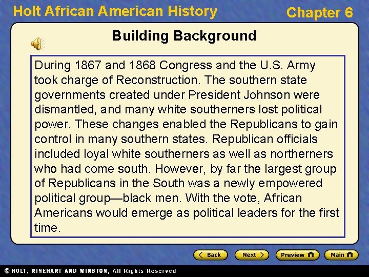 Holt African American History Chapter 6 Building Background During 1867 and 1868 Congress and
